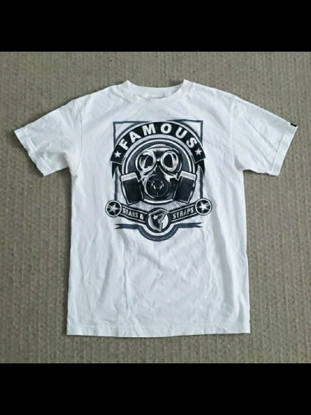Famous Stars & Straps White Tee with Black Gas Mask Graphic